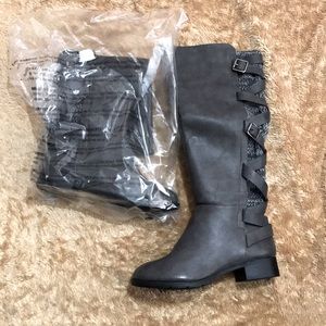 Under the knee gray boots